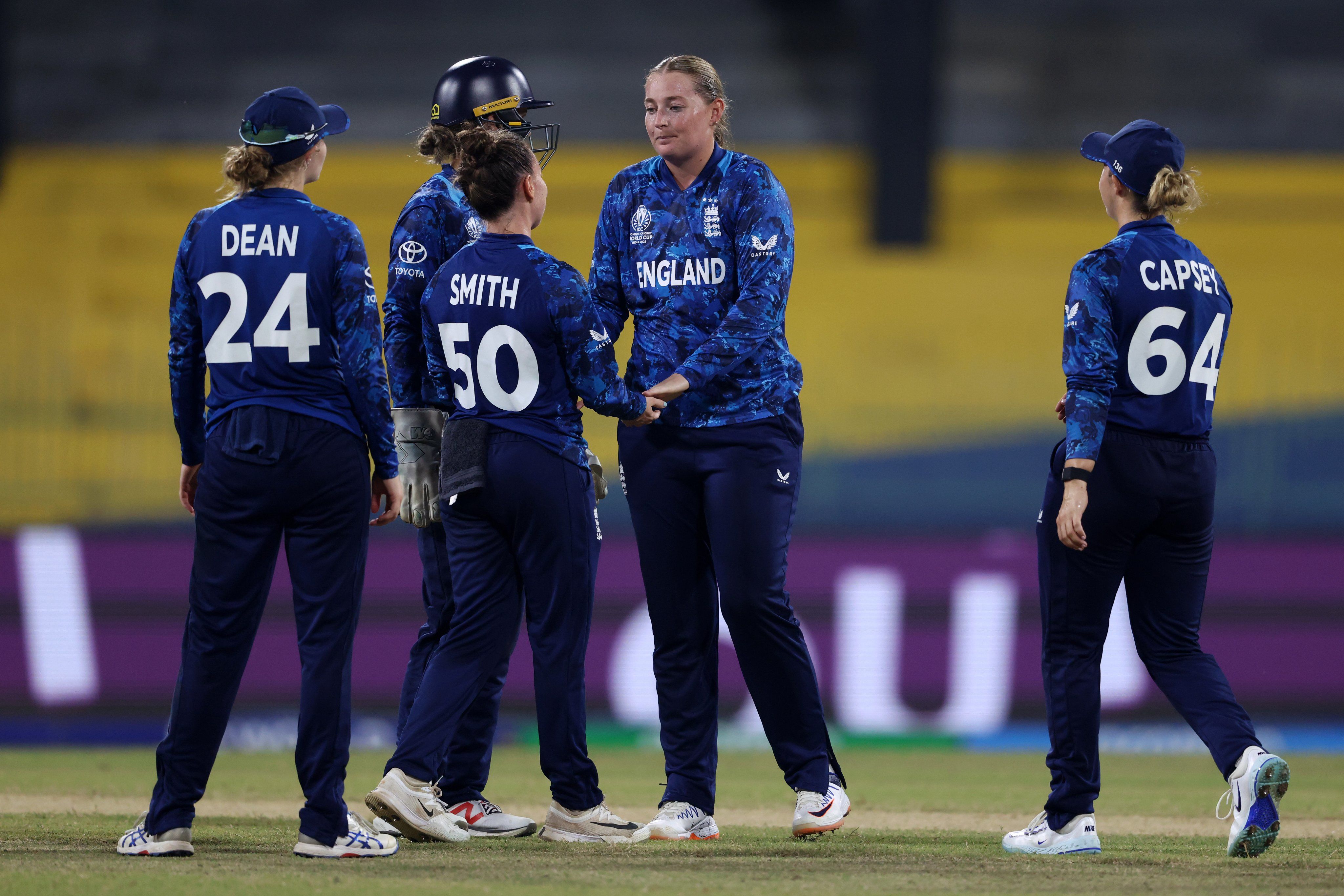 England players celebrate a wicket against Sri Lanka. @ICC/X