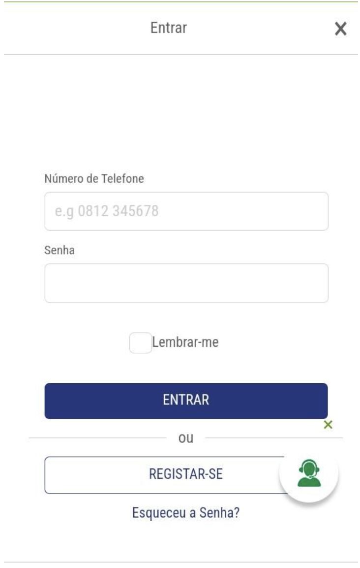 Formulário de login na versão mobile da Betika