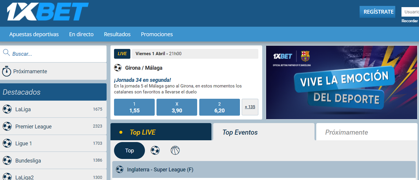 Mercado de apuestas de fútbol en 1XBET