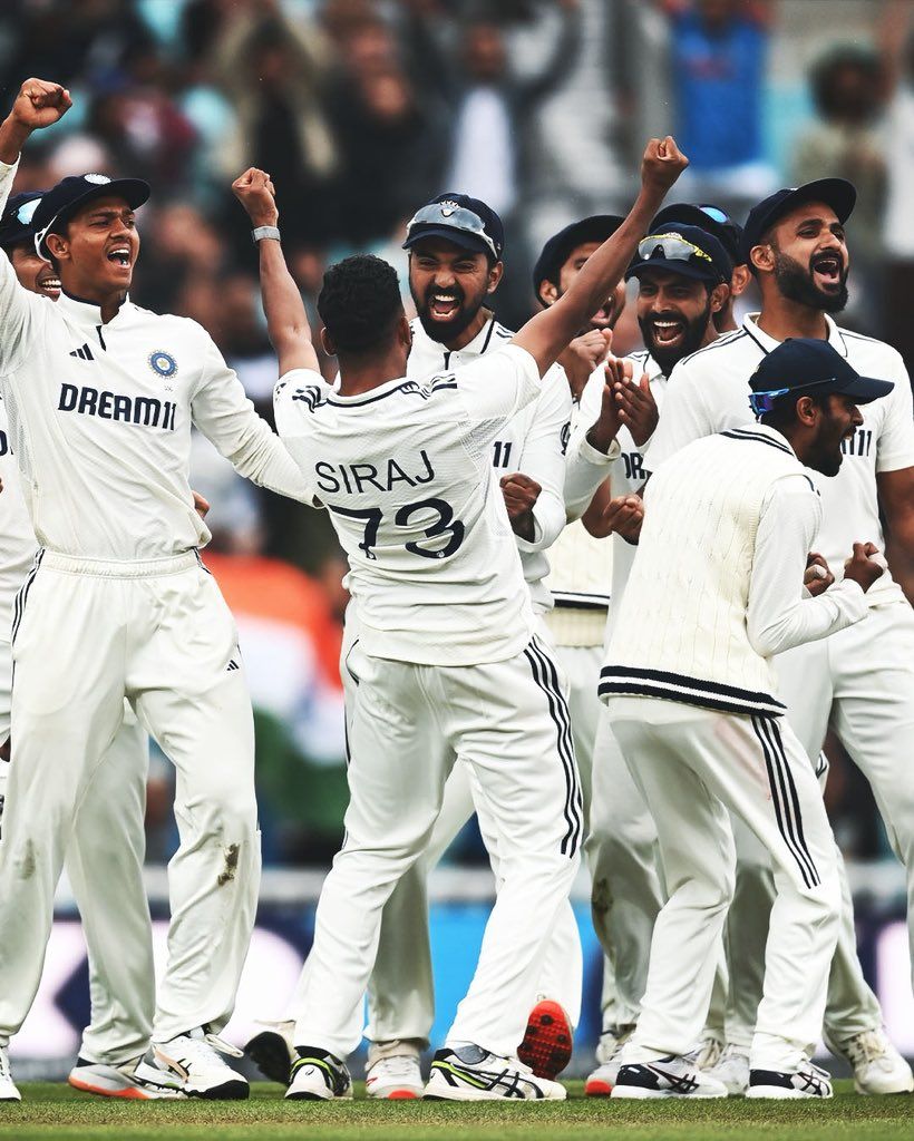 A MOMENT TO CHERISH FOR A LIFETIME: Mohammed Siraj and the entire Indian team celebrate after win the fifth Test. @BCCI/X A MOMENT TO CHERISH FOR A LIFETIME: Mohammed Siraj and the entire Indian team celebrate after win the fifth Test. @BCCI/X