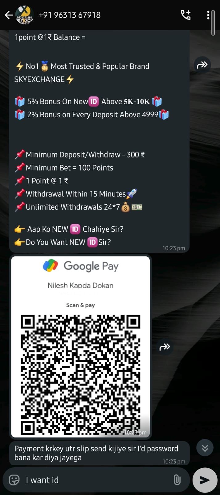 SkyExchange help on WhatsApp