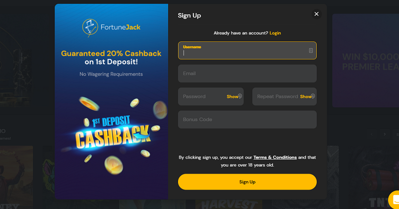 The process on how to set up an account on FortuneJack online casino