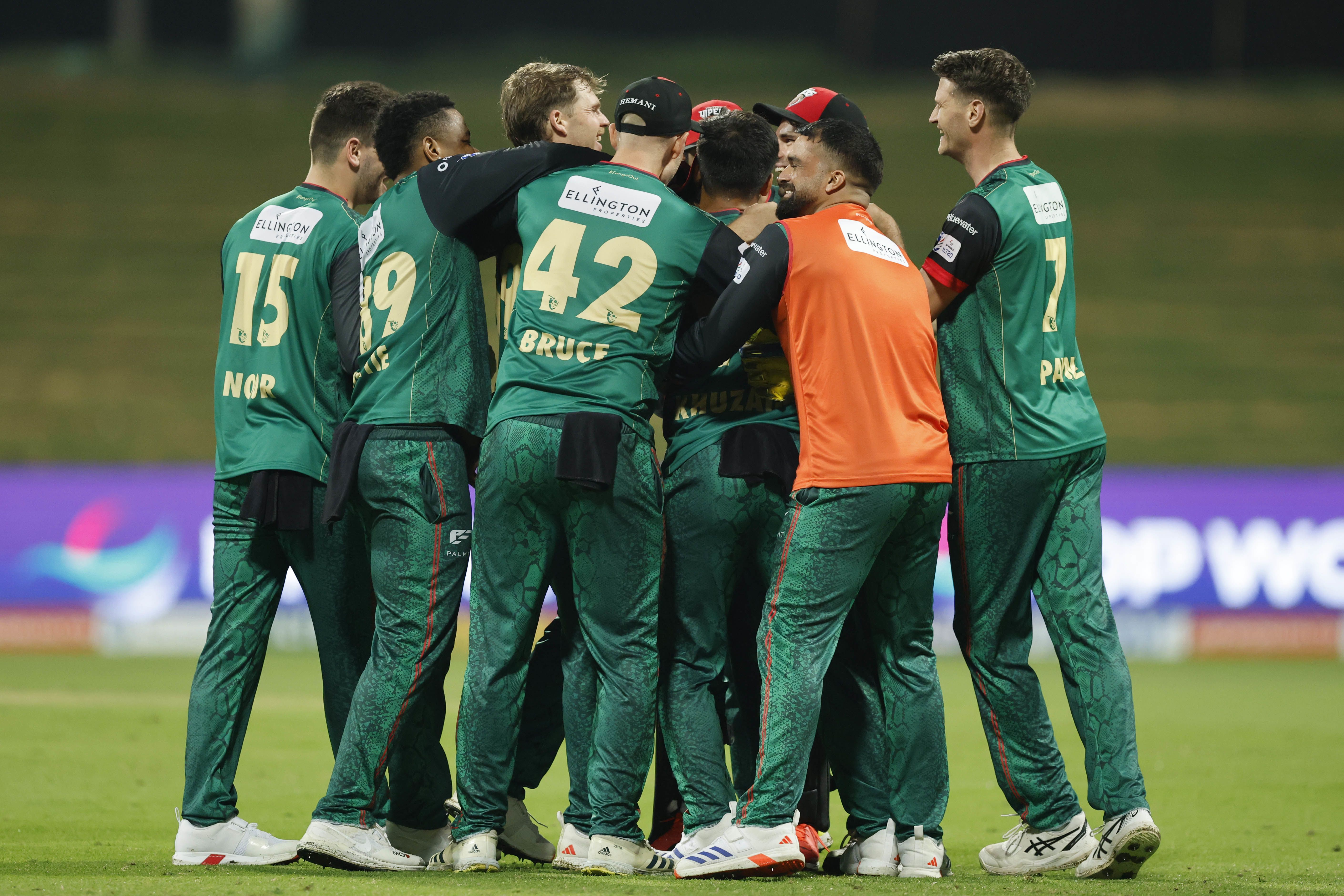 Desert Vipers players celebrate their thrilling one run win over MI Emirates. @ILT20 Desert Vipers players celebrate their thrilling one run win over MI Emirates. @ILT20