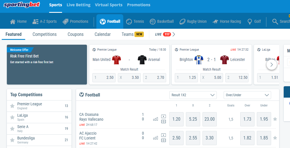 Image of Sportingbet home page