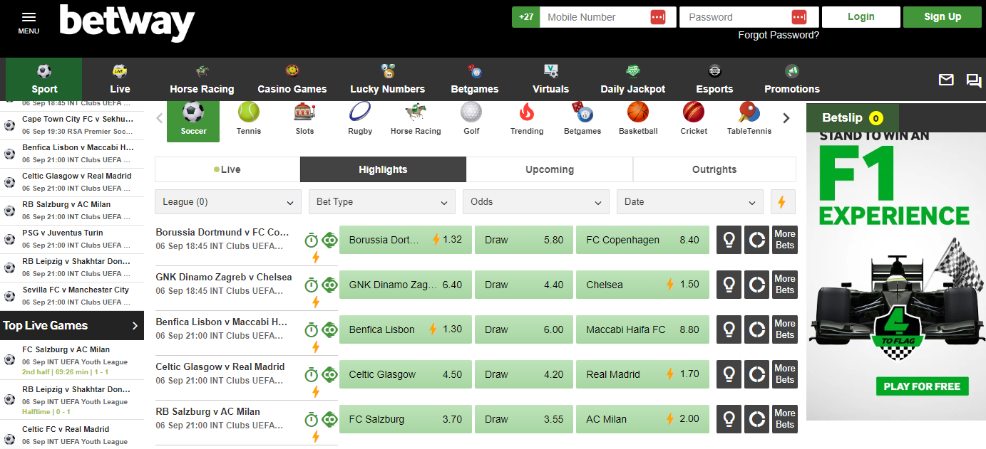 Several betting features on Betway