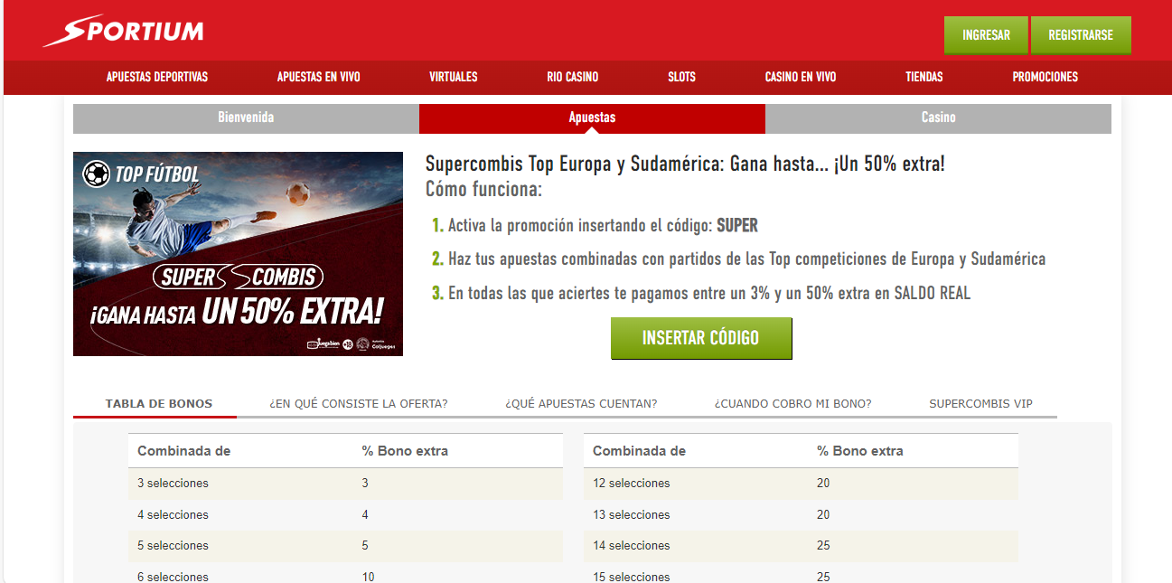 Beneficios Sportium Colombia.