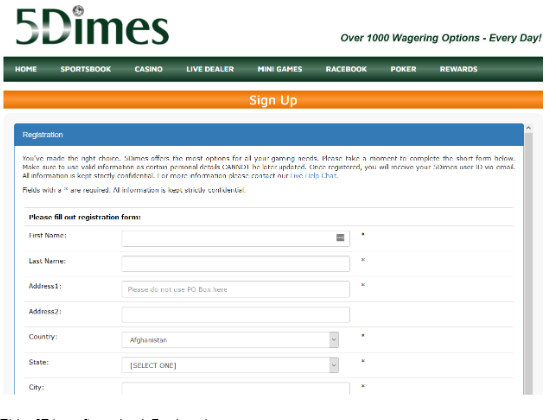 5Dimes Sportsbook Registration Page