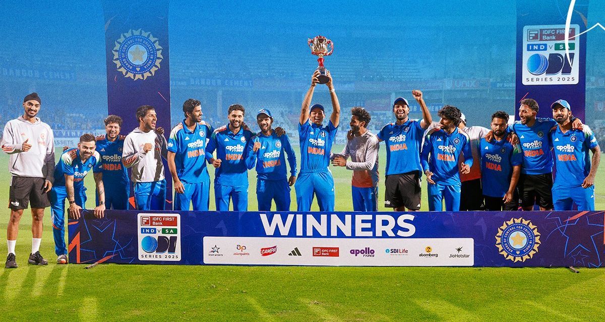 TASTE OF SUCCESS: India team celebrates with the trophy. @BCC/X TASTE OF SUCCESS: India team celebrates with the trophy. @BCC/X