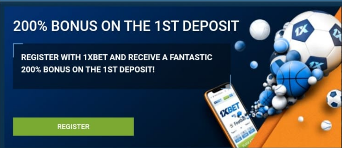An image of the 1xBet welcome offer bonus page