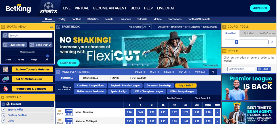 BetKing Nigeria sports betting page image