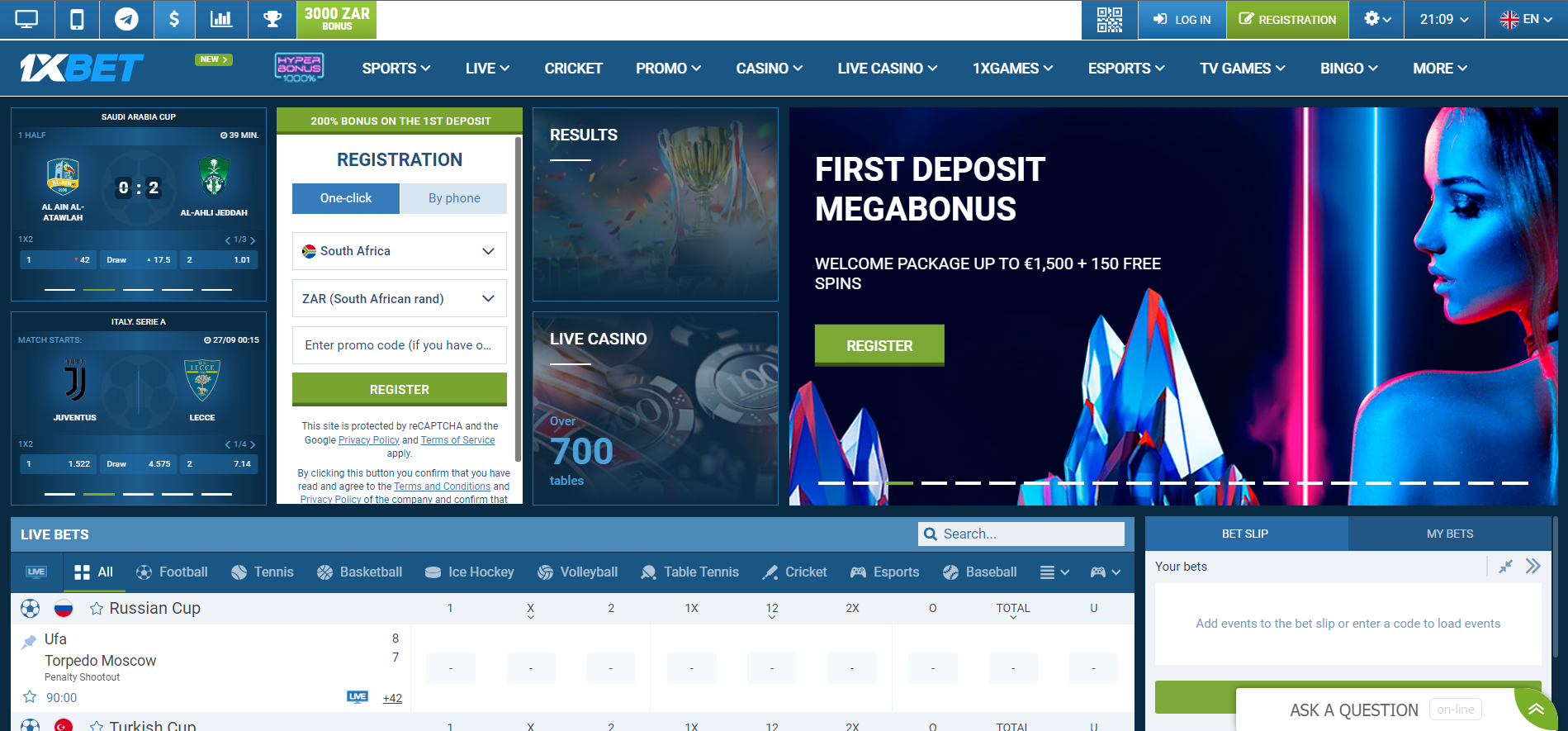 Image for 1xBet sportsbook homepage