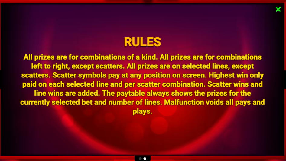 Vista de las reglas de Sizzling Hot, incluyendo detalles sobre los símbolos