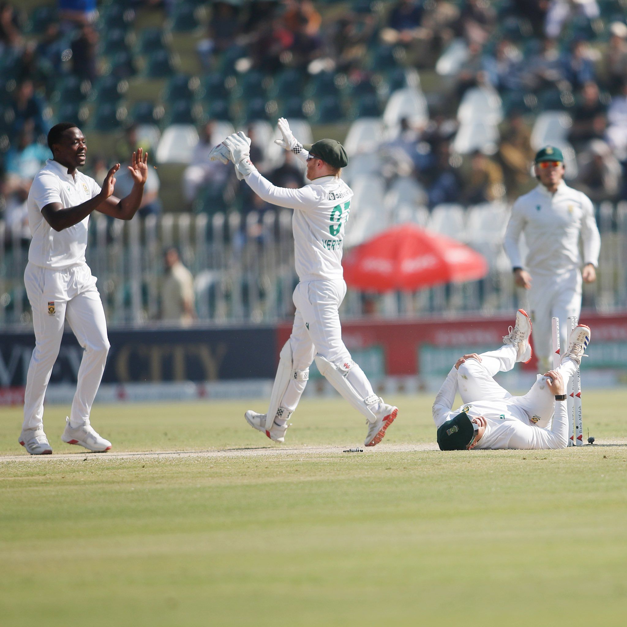 South Africa players celebrates a wicket enroute to victory. @ProteasMenCSA South Africa players celebrates a wicket enroute to victory. @ProteasMenCSA