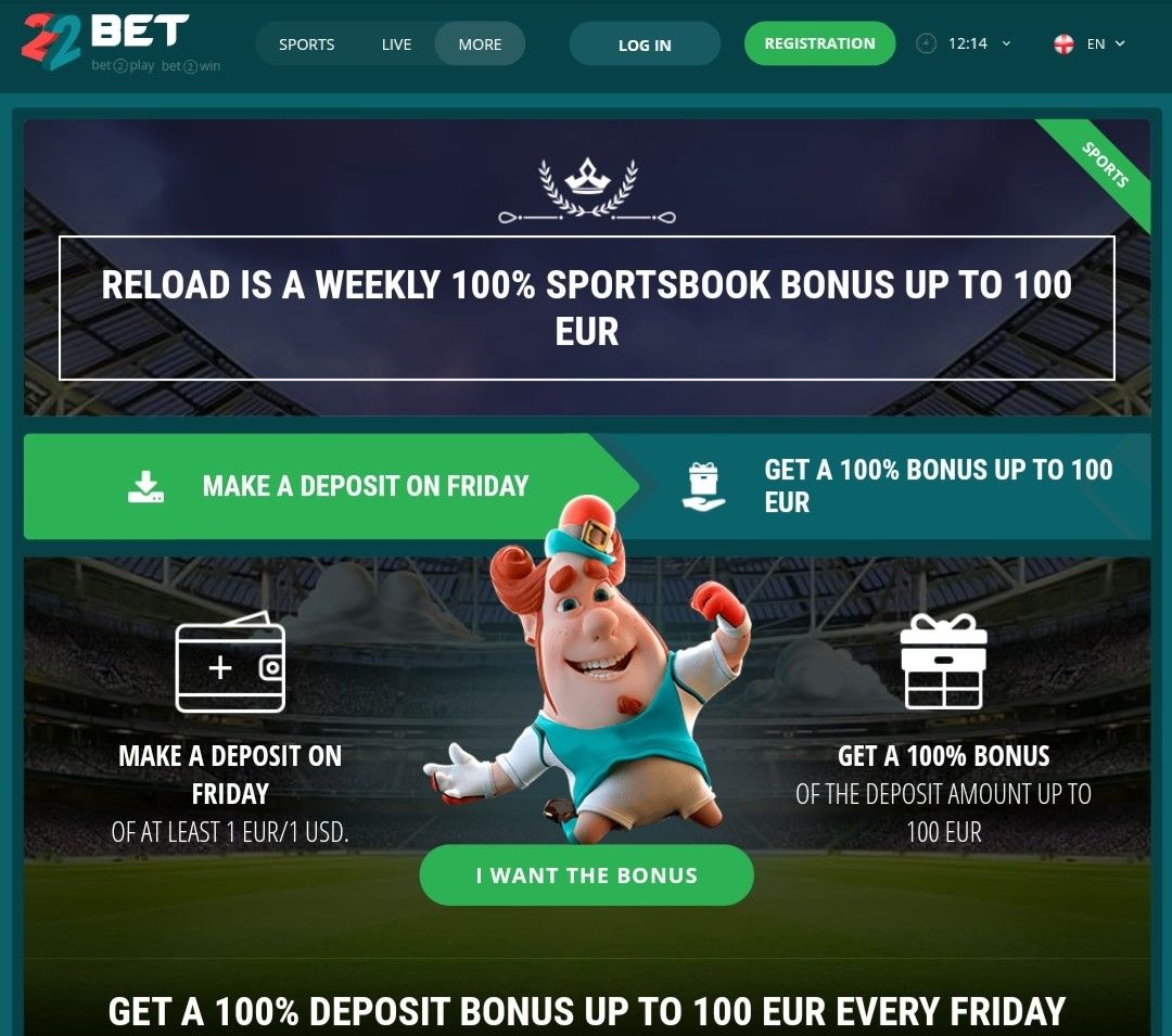 22bet Friday Reload bonus