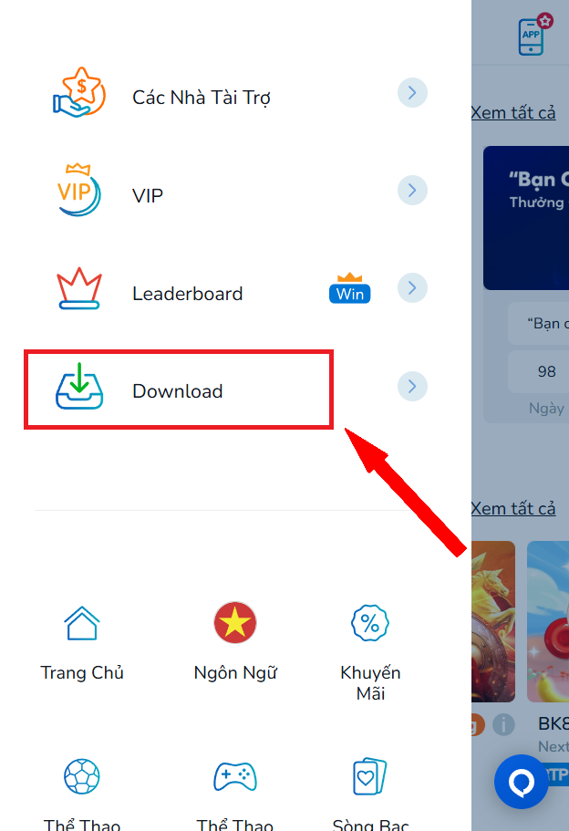 Mở menu cạnh trái và chọn Download.
