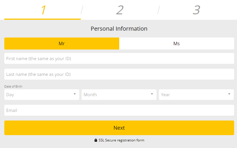 Personal info registration page