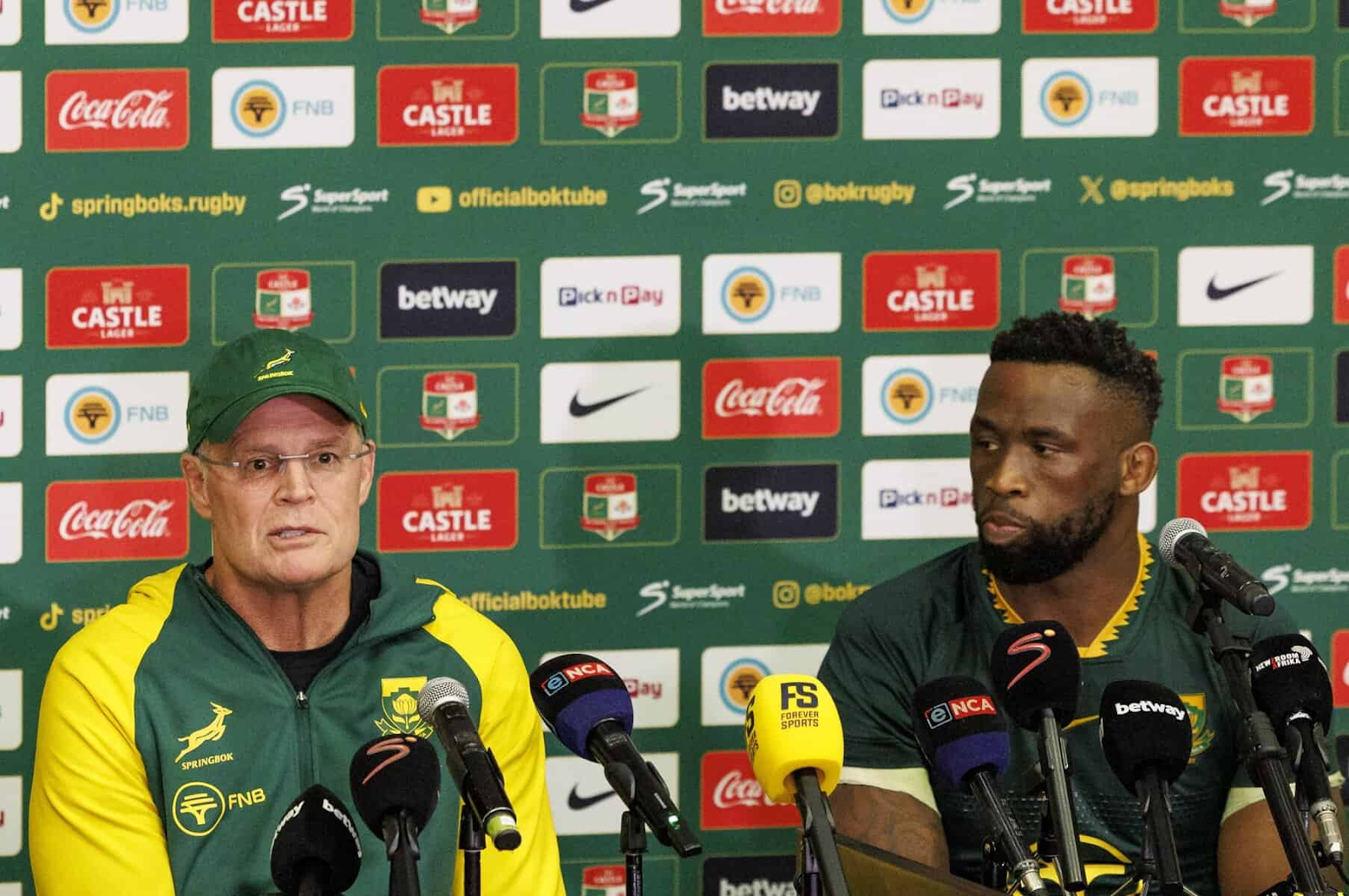 Rassie Erasmus with Siya Kolisi following the Springboks’ victory over Georgia in Mbombela earlier this year. Rassie Erasmus with Siya Kolisi following the Springboks’ victory over Georgia in Mbombela earlier this year.
