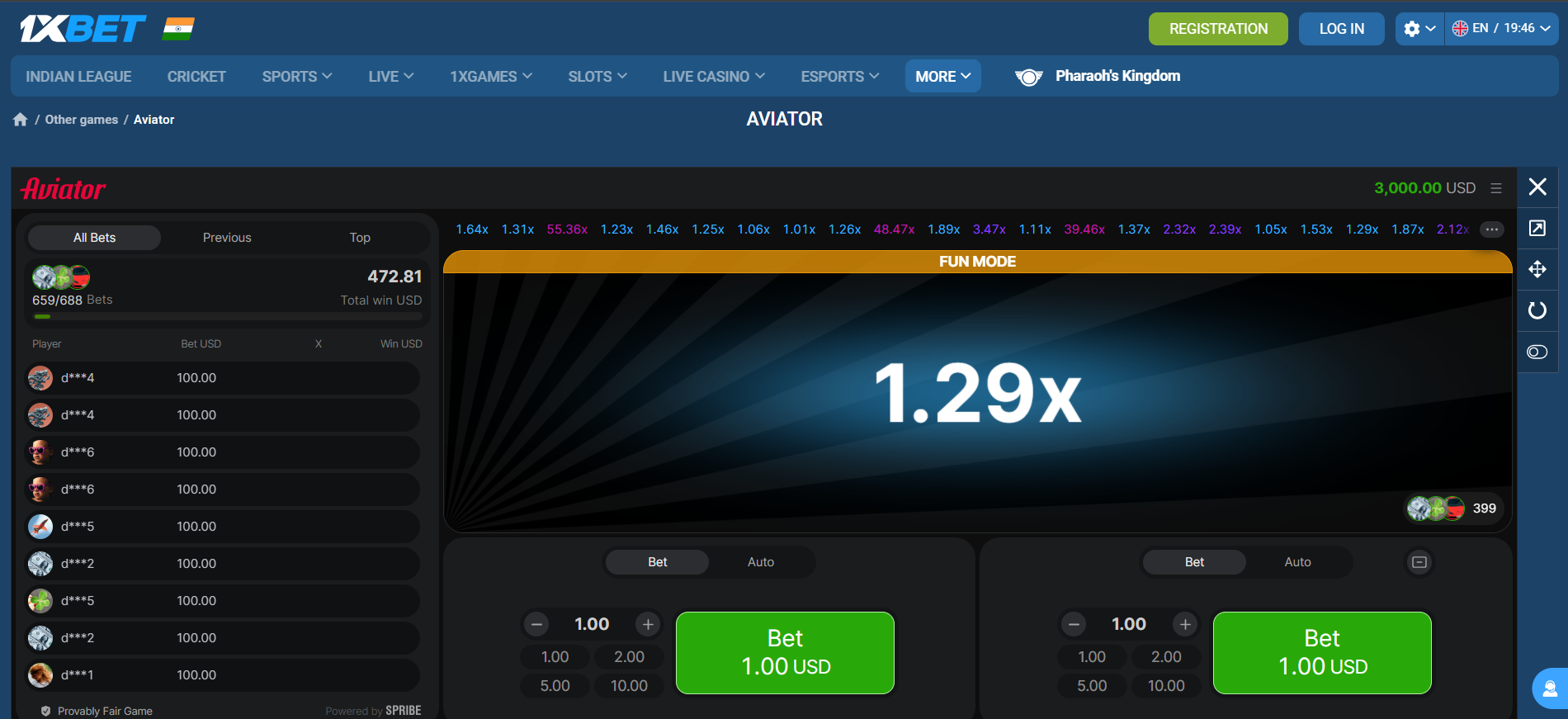 Aviator game on 1xBet
