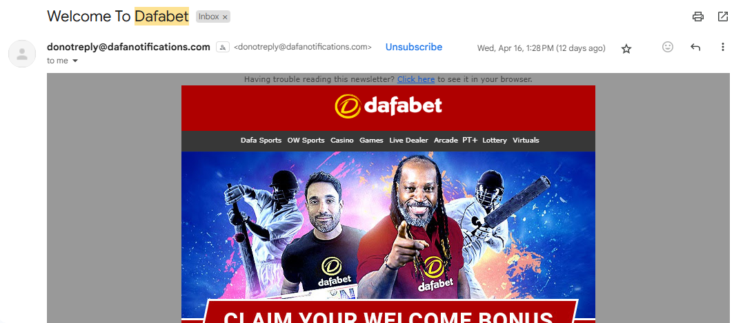Dafabet Registration Email Confirmation