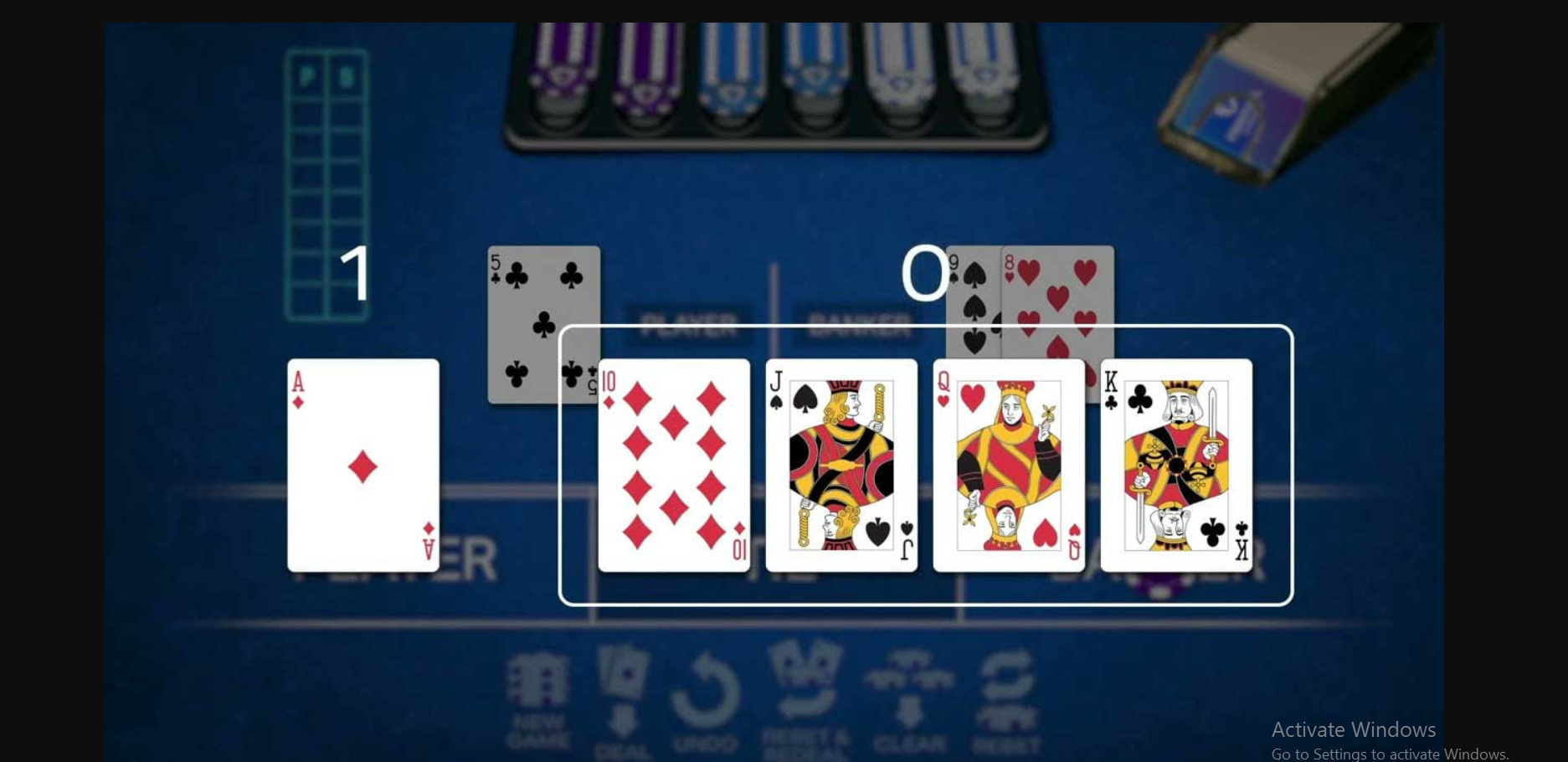 Online Baccarat game An image showing cards on FanDuel