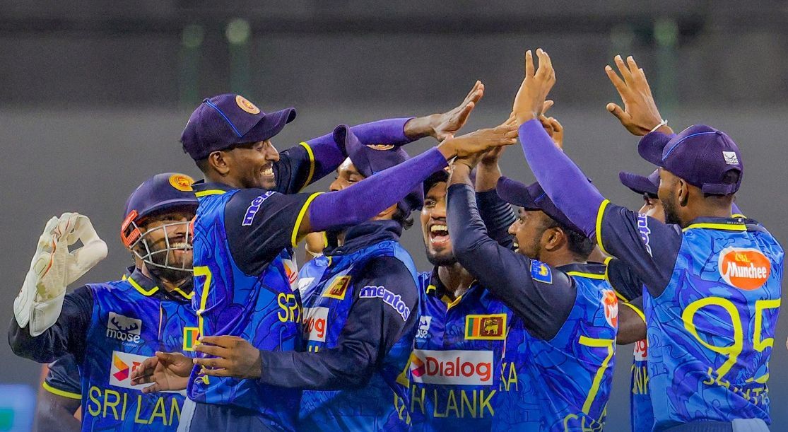 Sri Lanka players celebrate their win. @ Sri Lanka Cricket