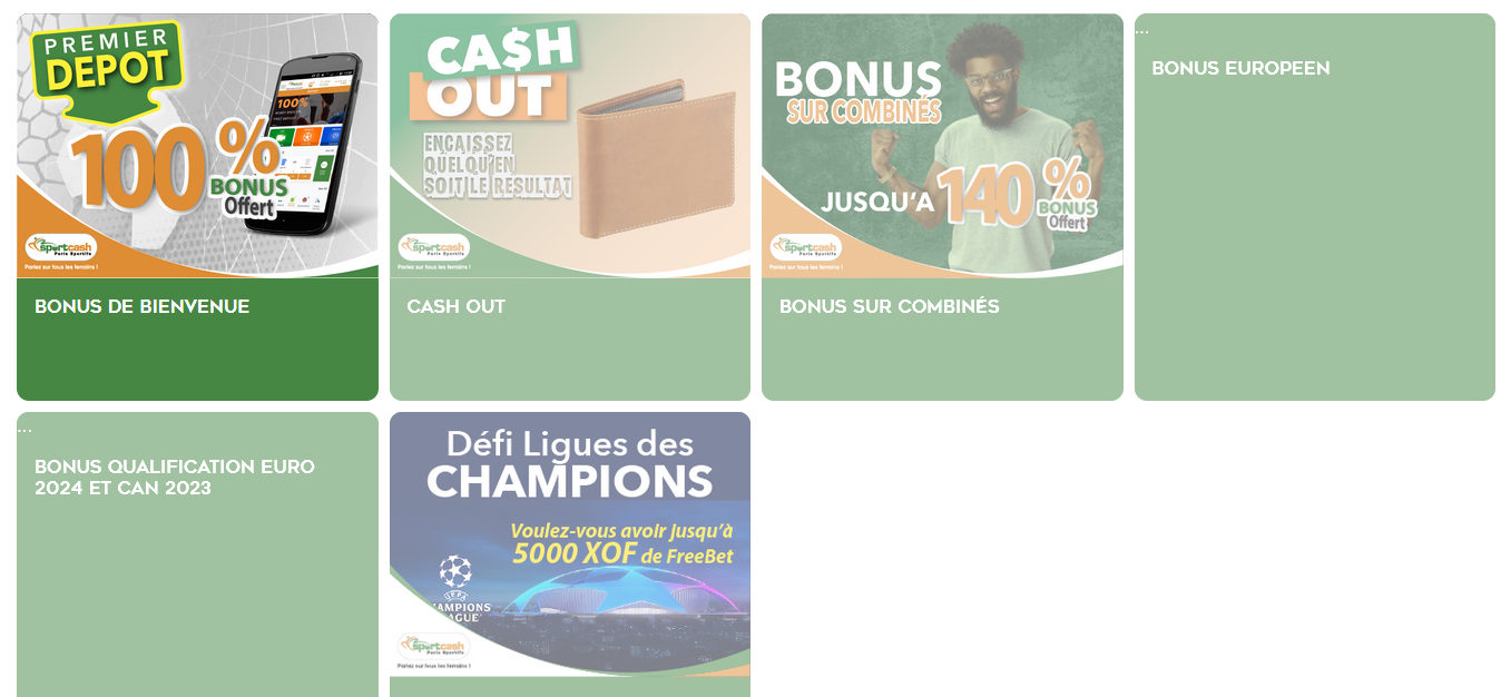 Les différents bonus et promotions proposés par Sportcash Côte d'Ivoire