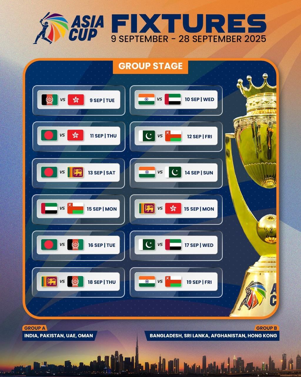 Asia Cup Fixtures out.
