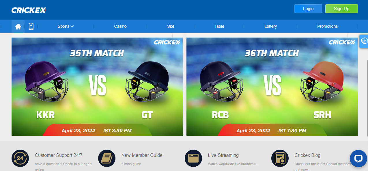 An image of the Crickex homepage