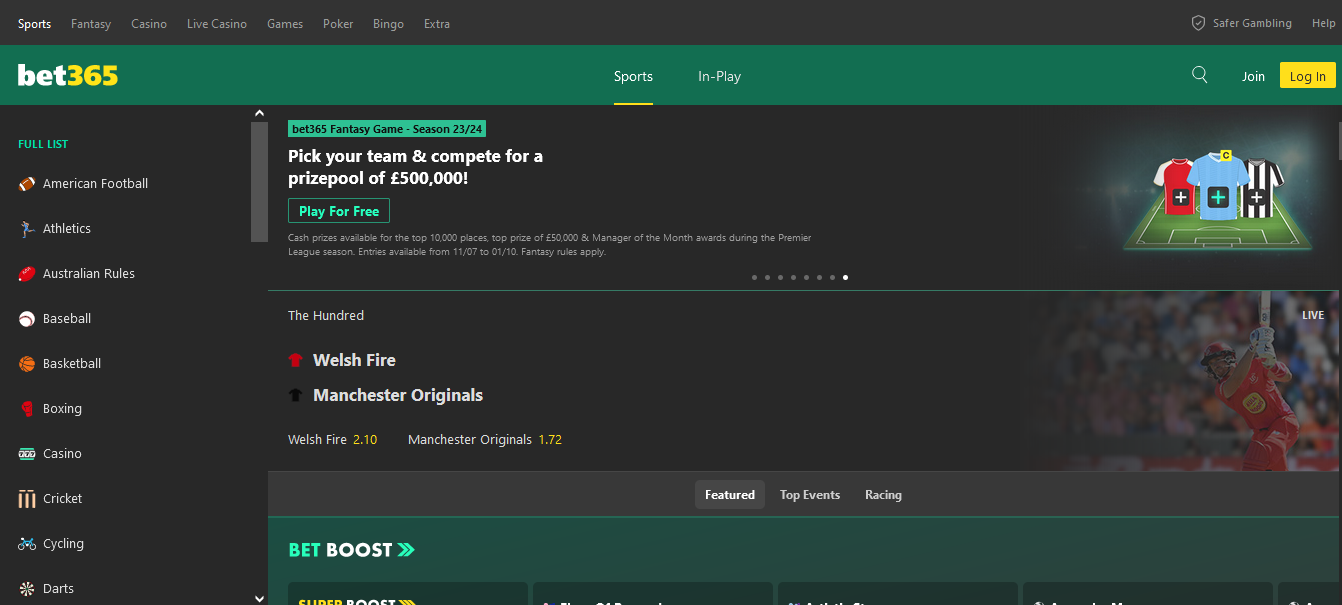 Main Page Of  Bet365