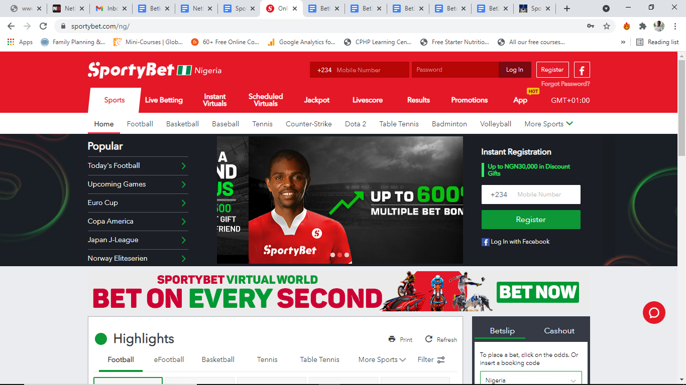 Sportybet Homepage Window