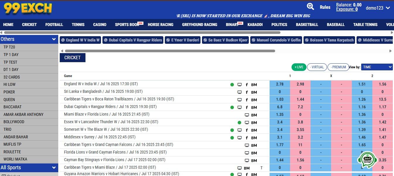 99exch live cricket betting