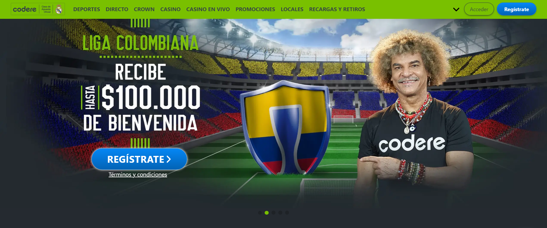 Se muestra una captura de pantalla de la página principal de Codere Colombia