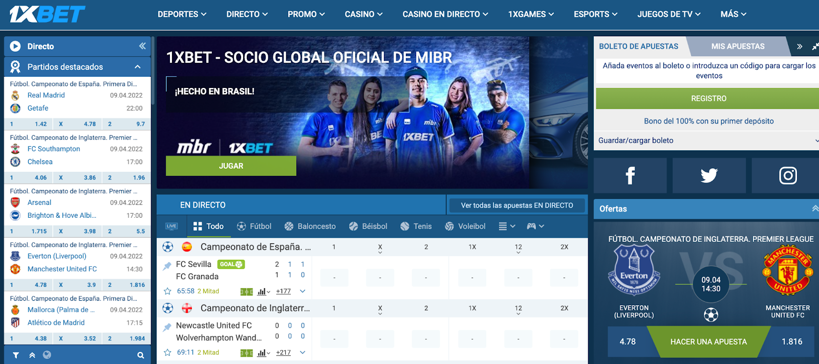 Image of 1xbet Mexico homepage showing deposits, promo among other features