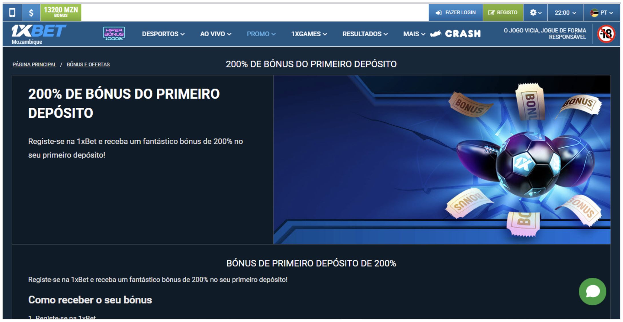 Bónus de 200% para apostas desportivas na 1xBet