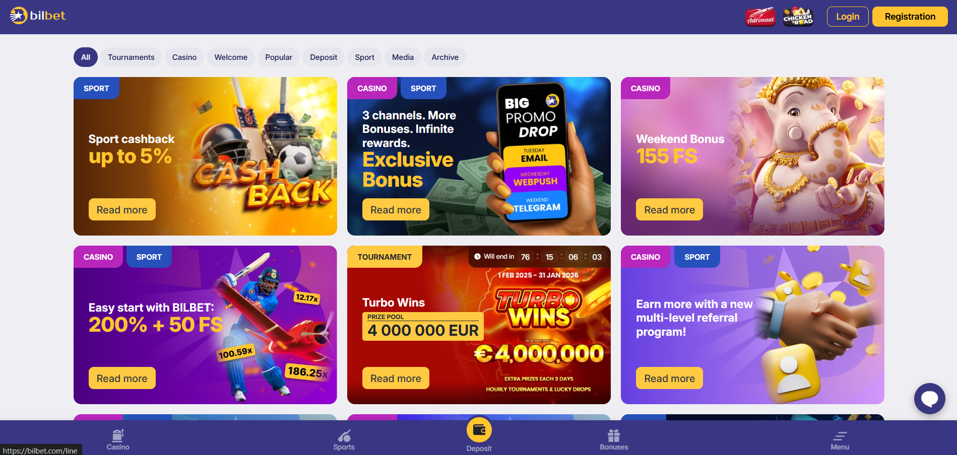 Bonuses and promotions on Bilbet