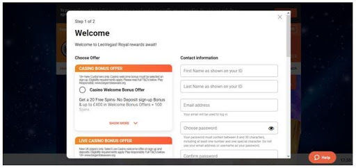 LeoVegas Registration Page