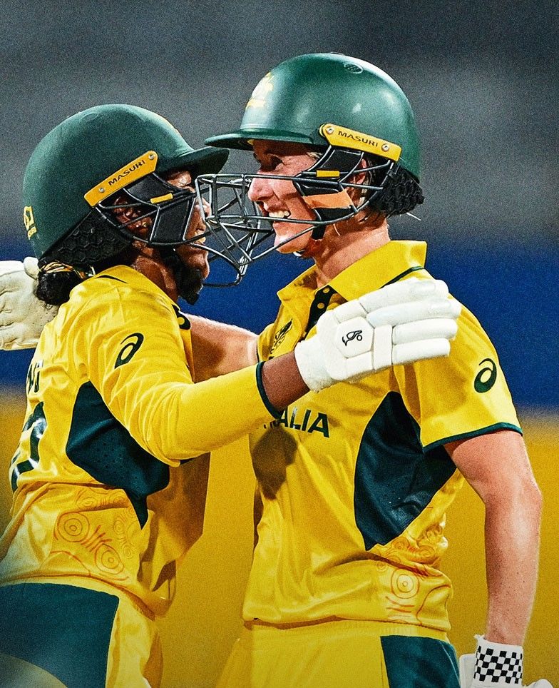 CLASS ACT: Beth Mooney and Alana King celebrate the former's hundred that rescued Australia from a precarious 76/7 against Pakistan in a Women's World Cup match in Colombo, Sri Lanka. @ ICC