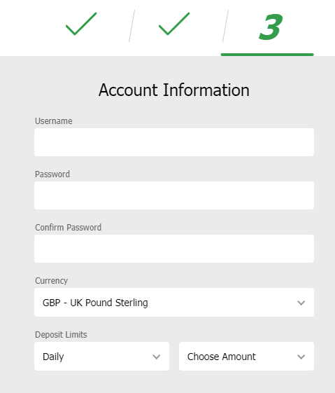 Account info registration page