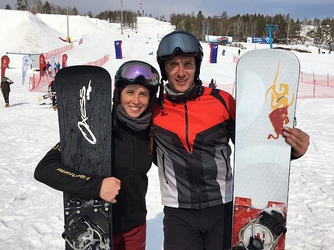 Snowboarders Natalia and Andrey Sobolevs