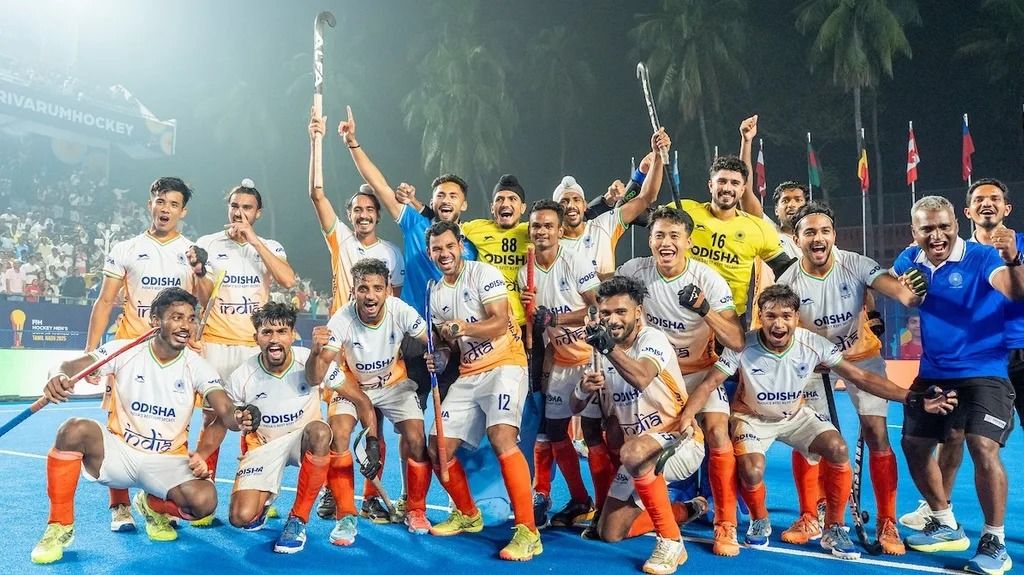 JUBILANT: India players celebrate after clinching bronze. @Organisers JUBILANT: India players celebrate after clinching bronze. @Organisers