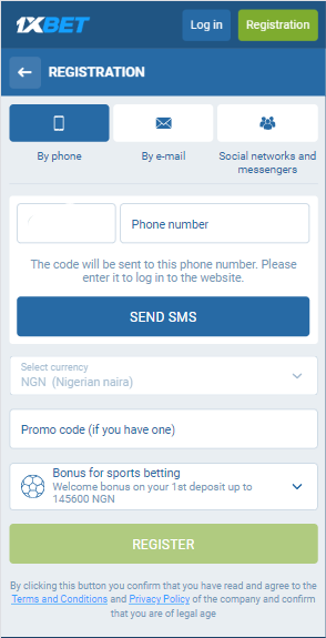 1xBet Zambia Sign Up Form Image