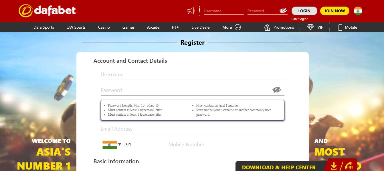 Complete Dafabet Registration Form