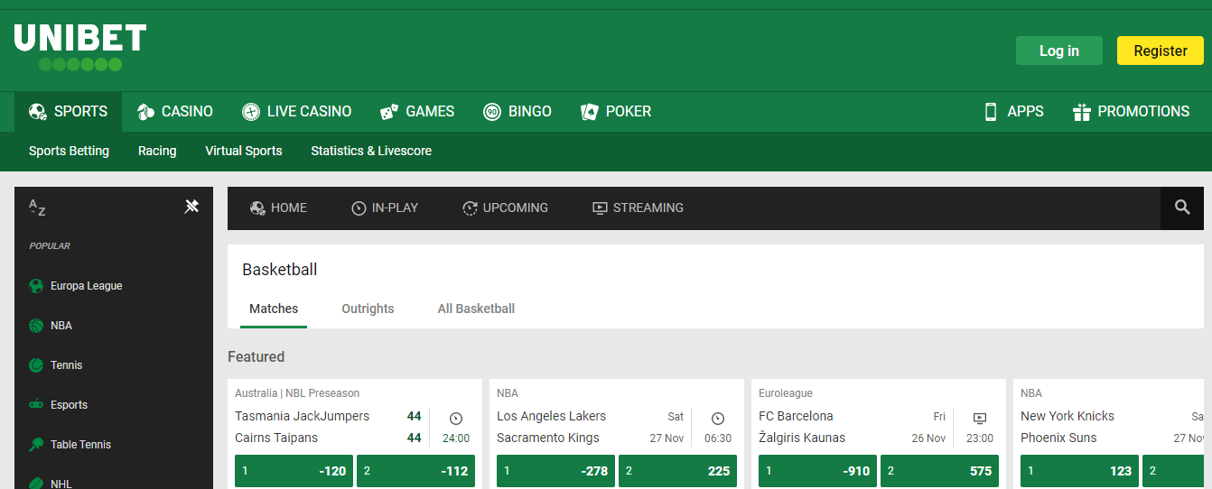 UNIBET’s Basketball spread betting odds UNIBET’s Basketball spread betting odds