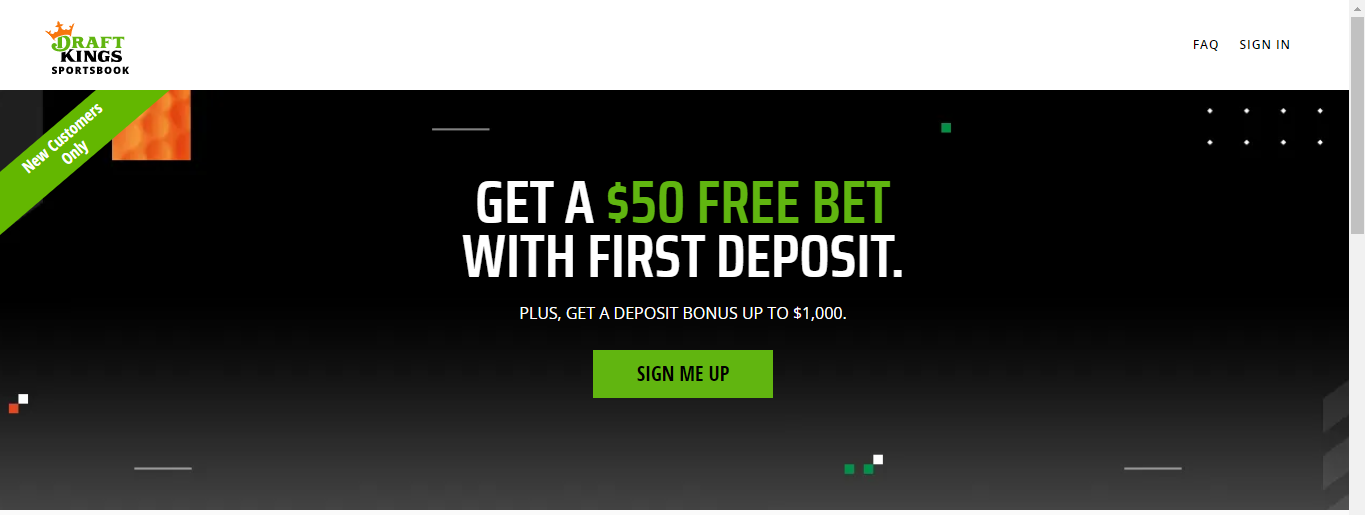 Draftkings webpage showing the signup bonuses