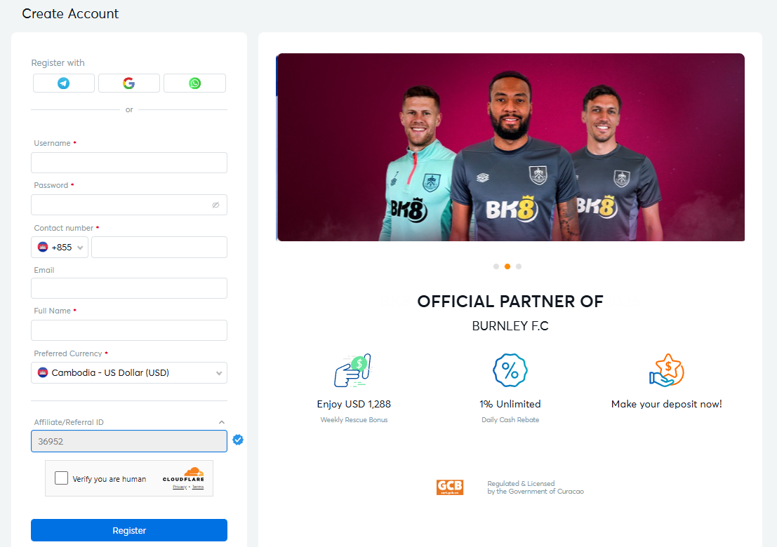 BK8 Register desktop