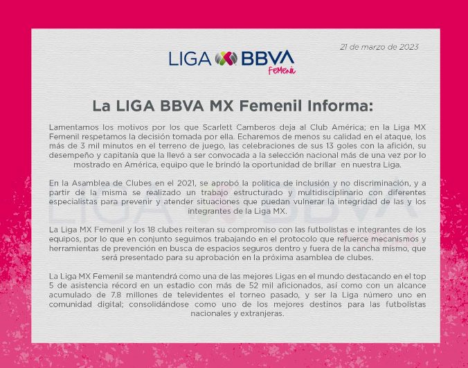 Comunicado de la Liga MX Femenil