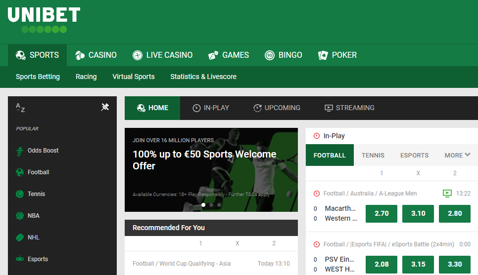 Unibet page