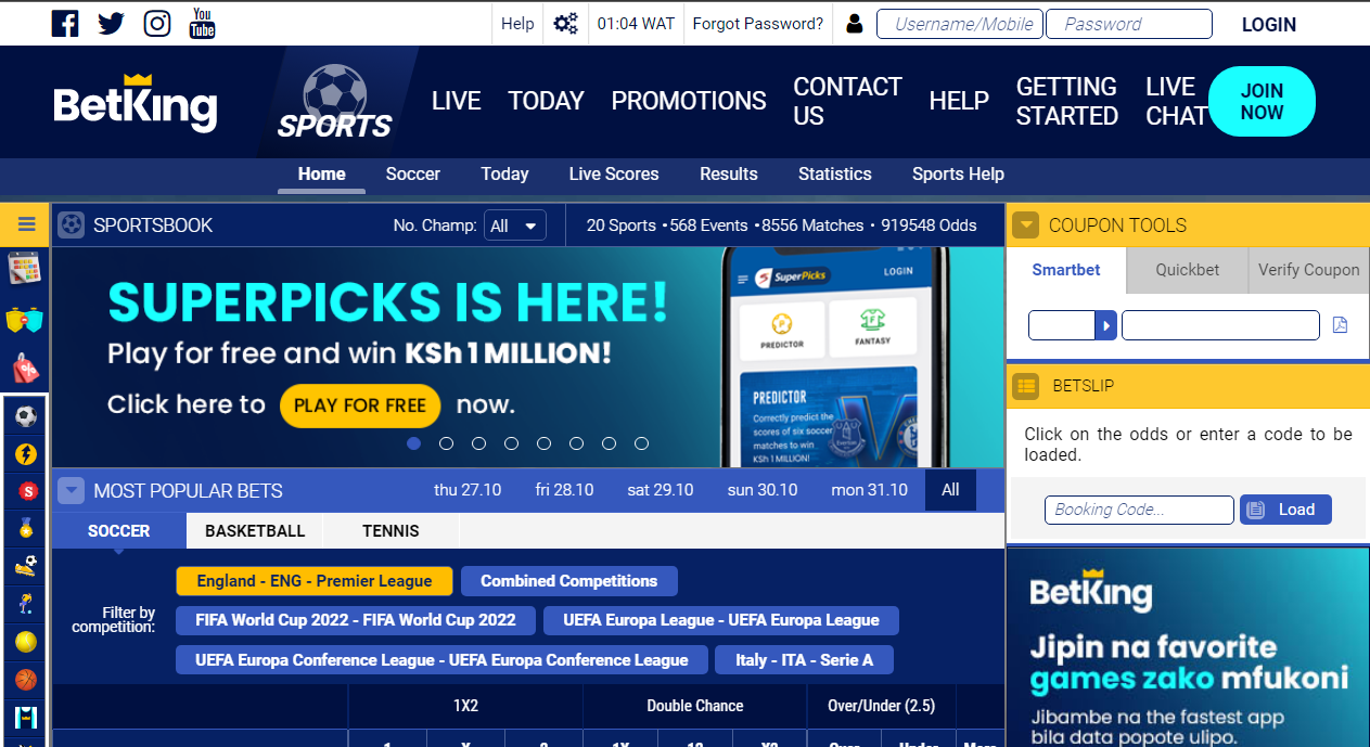 An image of the Betking Kenya homepage page