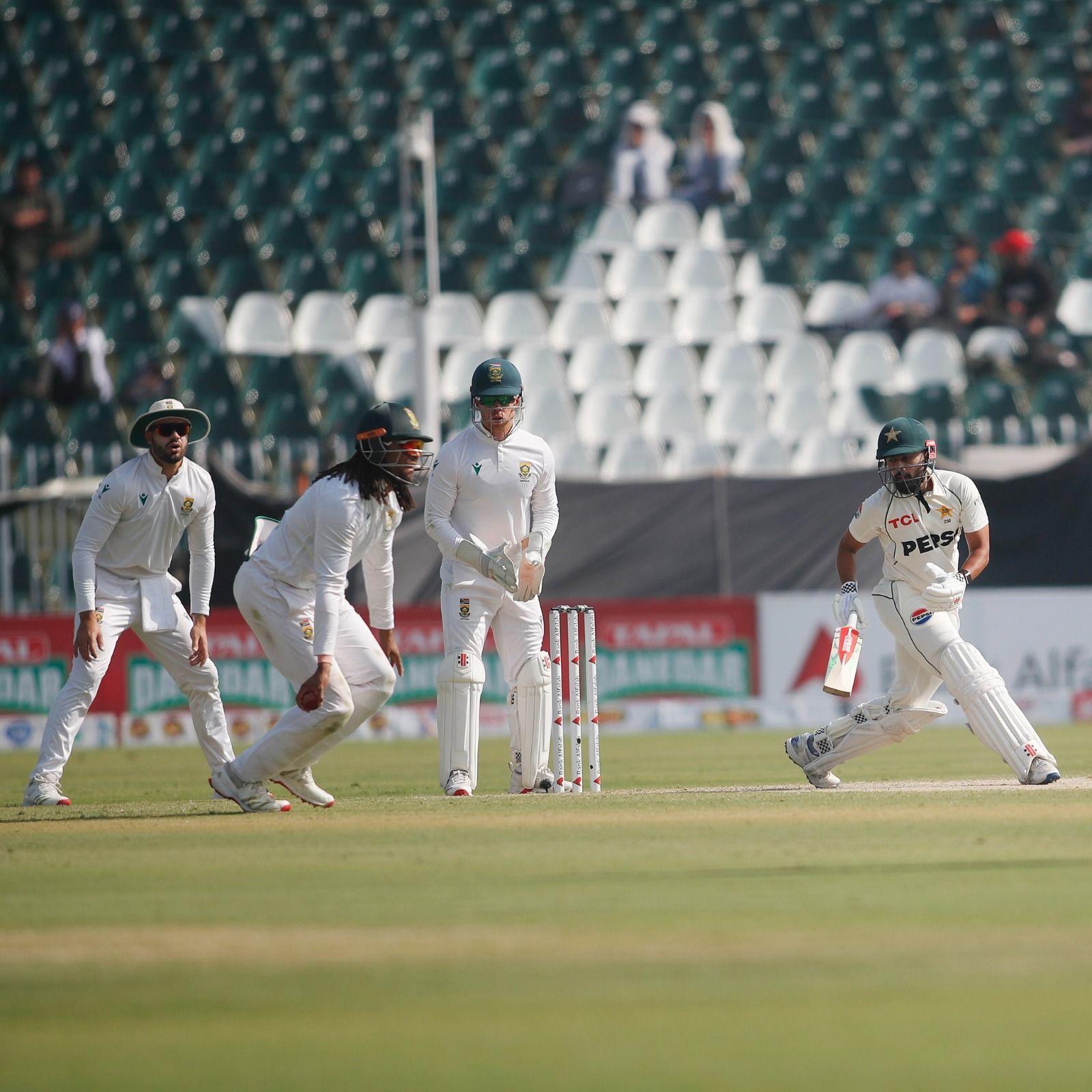 Action from the Pakistan versus South Africa match. @ProteasMenCSA/X