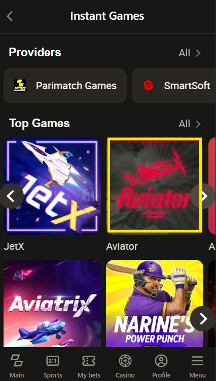 Selecting aviator game